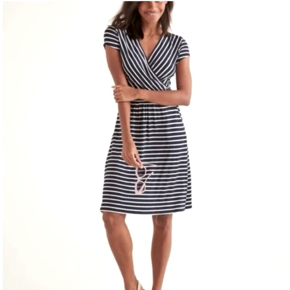 Boden Lola Jersey Dress Navy Blue Striped Size US 4R NWOT - Picture 1 of 6